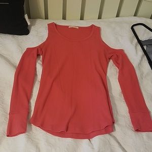 Pink cold shoulder top